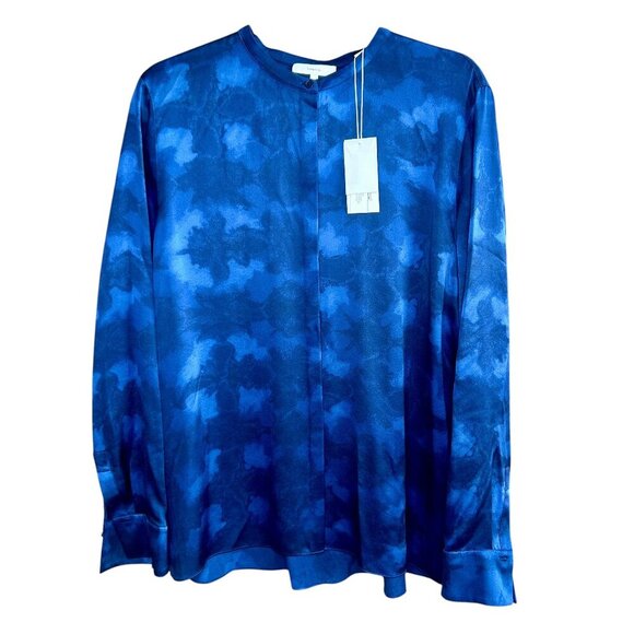 Vince Winter Tie Dye Silk Blouse In Hydra, Navy, Size 14 NWT $345 - Picture 2 of 11